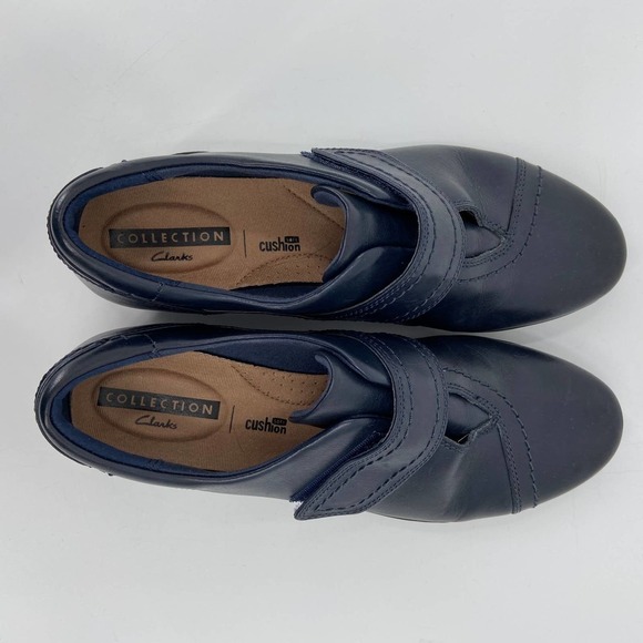 Clarks Collection Leather Slip On Shoes Comfort Cushion Monk Strap Navy Size 6.5 - Picture 4 of 10